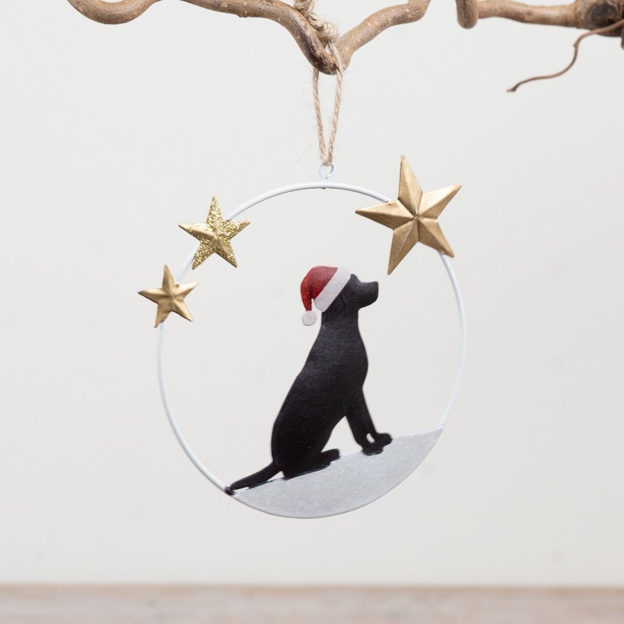 Add festive charm with a contemporary twist using this labrador dog themed Christmas hanging decoration.