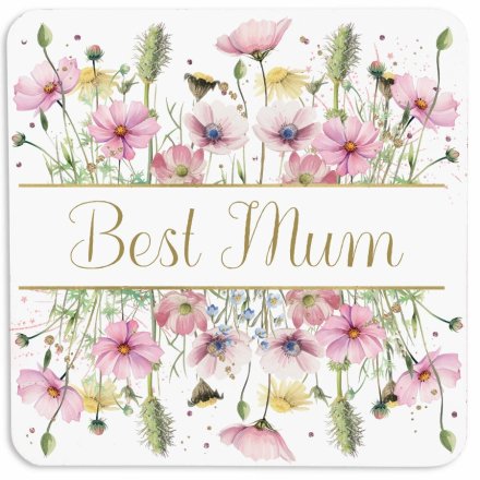 Rush Pastel Flowers Best Mum MDF Coaster, 10cm 