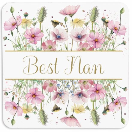 Rush Pastel Flowers Best Nan MDF Coaster, 10cm 