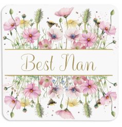 Celebrate your beloved grandmother with the Rush Pastel Flowers Best Nan MDF Coaster