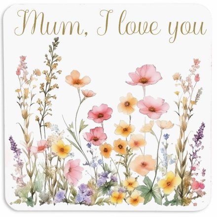 Rush Floral Meadow Mum 'I Love You' MDF Coaster, 10cm 