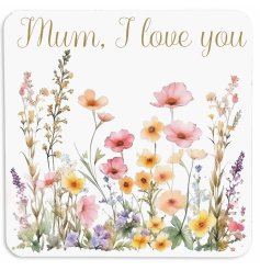 Add a charming touch to your home with the Rush Floral Meadow Mum 'I Love You' MDF Coaster 