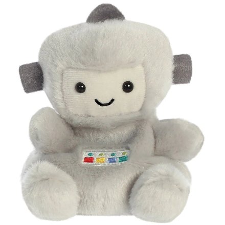 Meet the Gadget Robot Palm Pal – a cuddly, grey plush toy designed to fit perfectly in your hand