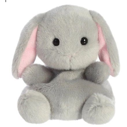 Cuddly plush bunny palm pal for soft, comforting hugs.