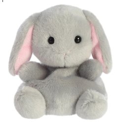 Cuddly plush bunny palm pal for soft, comforting hugs.