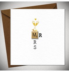 Celebrate love with elegance—our Mr & Mrs card features chic letter tiles, 