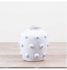 Bobble Vase 15.5cm: stylish white cement vase featuring a distinctive 3D bubble pattern.