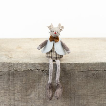 Sitting Mouse Figure W/Bow, 15cm