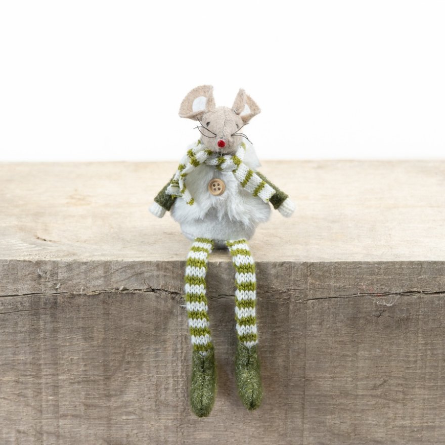 Green Felt Mouse Sitter, 15cm