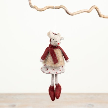 Hanging Mice with Polka Dot Skirt, 15cm 