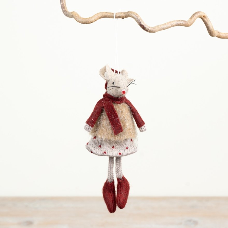 15cm Hanging Mice with Polka Dot Skirt