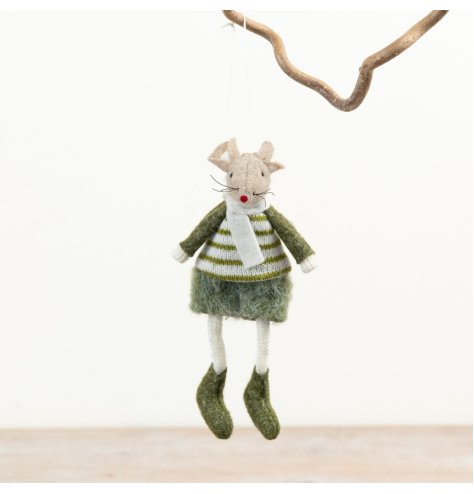 A delightful seasonal ornament, this fabric mouse decoration adds a subtle woodland charm to your festive arrangements.