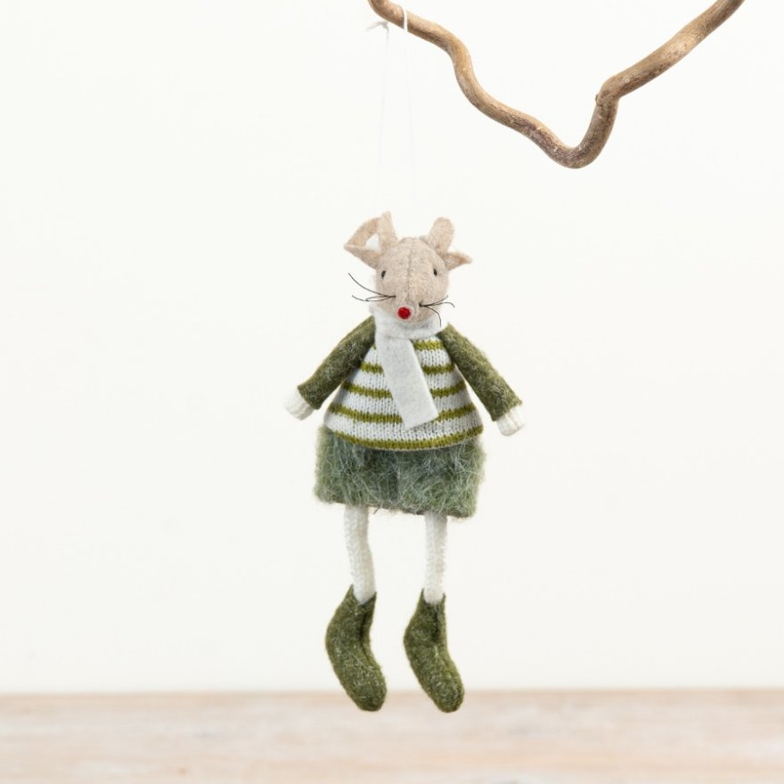 Green Hanging Mouse Decoration, 15cm