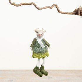 A charming fabric mouse dressed in hearts and cosy sweater, ideal for your Christmas tree