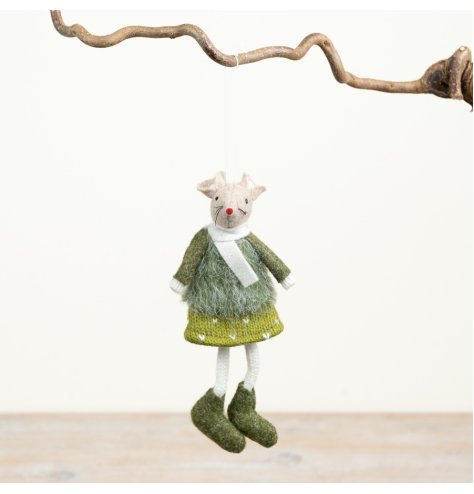 Charming fabric mouse with heart skirt and cosy sweater, ideal for hanging on your tree