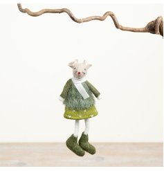 A charming handsewn mouse ornament in a heart-patterned skirt and cosy sweater ideal for hanging