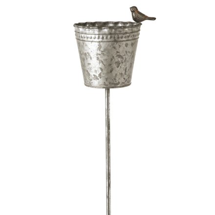 Metal Bucket Bird Garden Stake, 80cm 
