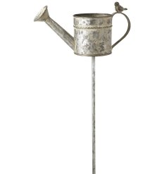 Add a charming countryside touch to your garden with this rustic metal bird on watering can stake