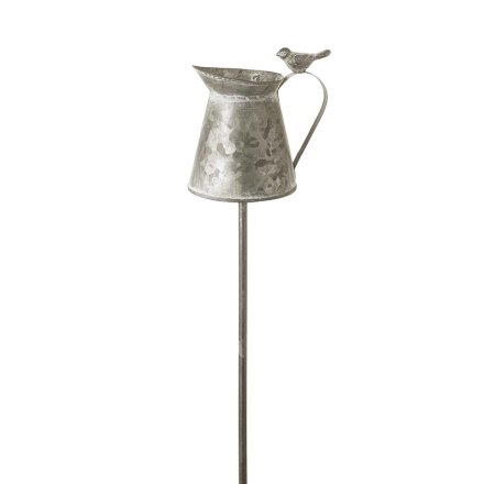 Metal Jug with Bird Garden Stake, 71.5cm 