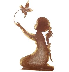 "Delight in serenity with this charming Sitting Girl and Flying Bird ornament