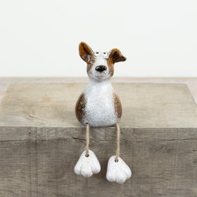 a playful and endearing doggy ornament for shelves and ledges