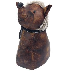 Cute brown faux leather doorstop that keeps doors securely open.