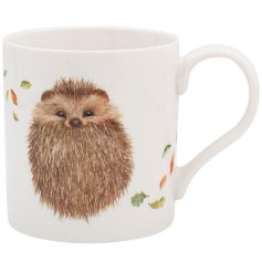 Enjoy your favorite hot drink in this charming white hedgehog mug