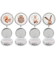 Sturdy metal pillbox featuring a charming wildlife-inspired design.