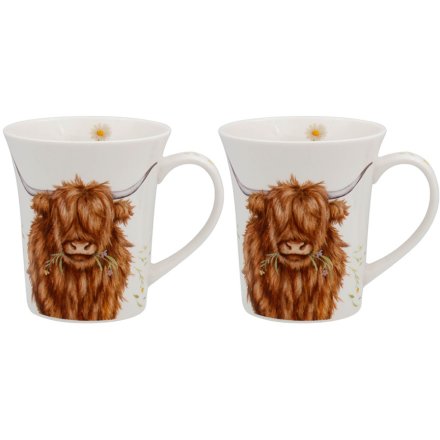 S/2 Highland Cow Mugs, 12cm 