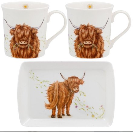 Highland Cow Mugs & Tray Set,12cm 
