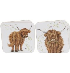 Add a rustic touch to your home with these charming Highland Cow coasters 