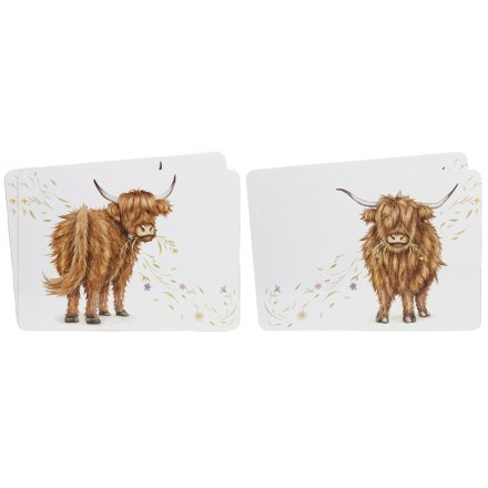 S/4 Highland Cow Placemats, 29cm 