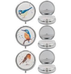  a stylish pill box accessory featuring beautiful British birds