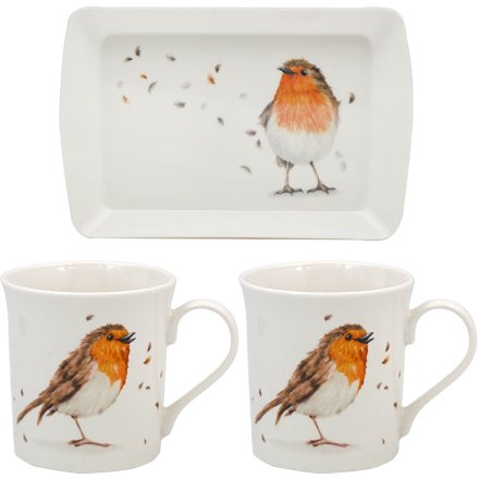 24cm Robins Mug & Tray Set