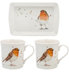 Savor your favorite drink with the stylish and delightful Robins Mug & Tray set.