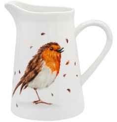 The Classic Robins Jug Vase is a charming ceramic jug 