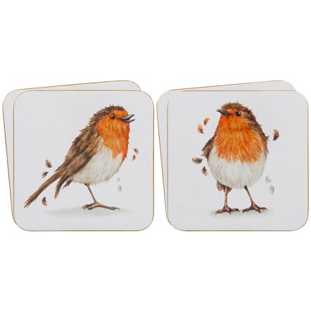 S/4 Robins Coasters, 11cm 