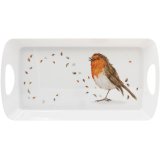 Chic and sturdy serving tray featuring a charming robin motif.