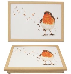Chic lap tray featuring a robin design for convenient, comfortable use.