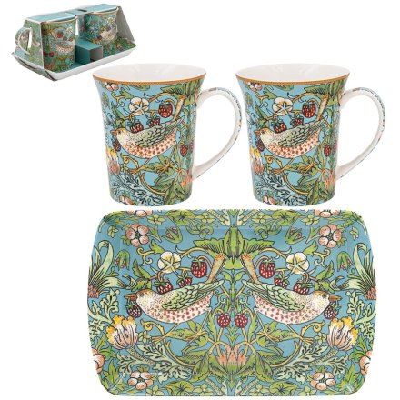 Strawberry Thief Mugs on tray S2