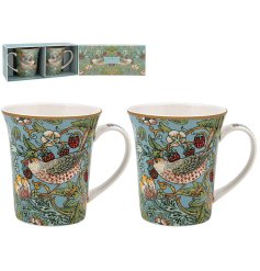 Enjoy timeless charm during tea time with the Strawberry Thief 2-Mug Set.