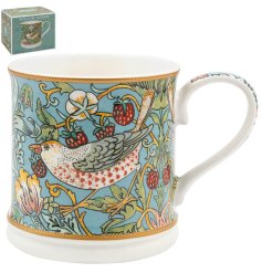 Enjoy your favorite brew in the elegant Strawberry Thief Teal Mug.