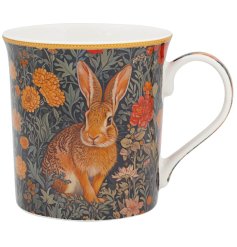 Charming mug featuring a classic William Morris hare design.