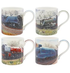 Enjoy the Classic Trains Mug set – four vintage British train designs in charming ceramic styles.