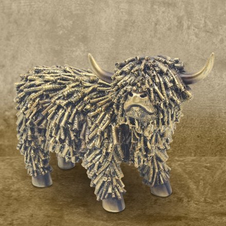 Highland Cow Figurine in Gold, 25cm