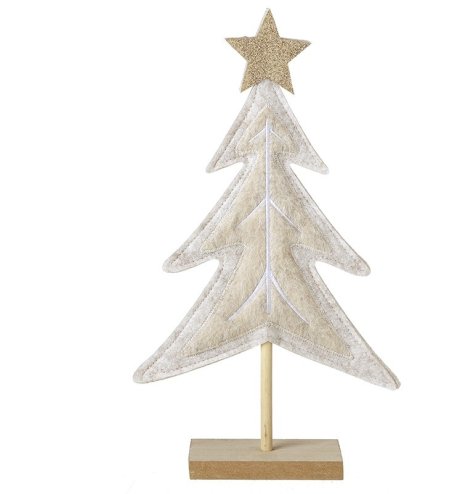 Adorable white felt tree set on a sturdy wooden base.
