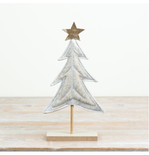 Adorable white felt tree set on a sturdy wooden base.