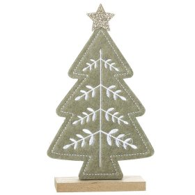 A delightful felt ornament shaped like a tree.