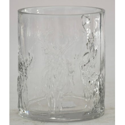 Reindeer Glass Candle Holder, 13.5cm 