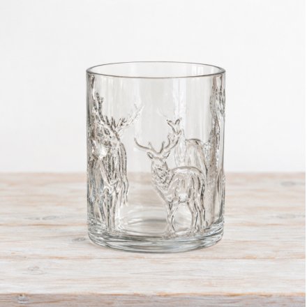 Glass Reindeer Candle Holder, 13.5cm 